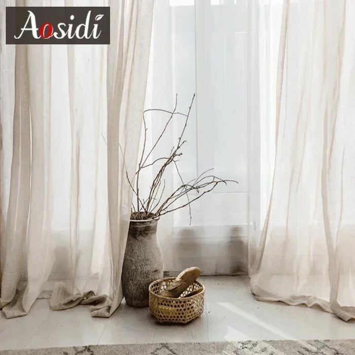 Tende in tulle effetto lino beige per soggiorno Tende moderne in lino trasparente per camera da letto Tenda in voile solido per drappo per finestra per bambini