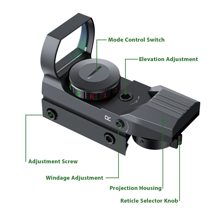 Bestsight Red Dot Sight Mirino olografico Reflex 4 Reticolo Ottiche Collimatore illuminato rosso e verde Mirino da caccia