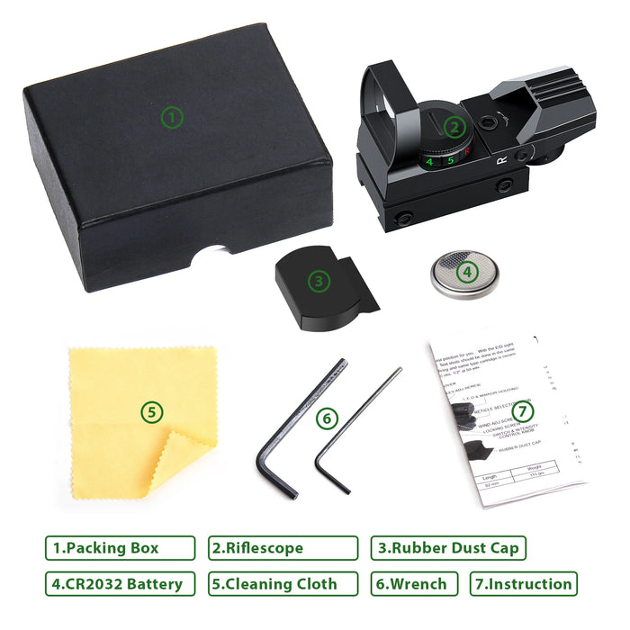 Bestsight Red Dot Sight Mirino olografico Reflex 4 Reticolo Ottiche Collimatore illuminato rosso e verde Mirino da caccia