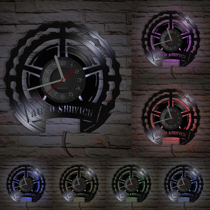 Negozio di riparazione Auto Wall Sign decorativo moderno orologio da parete Auto servizio meccanico officina vinile Record Clock Garage riparatore regalo