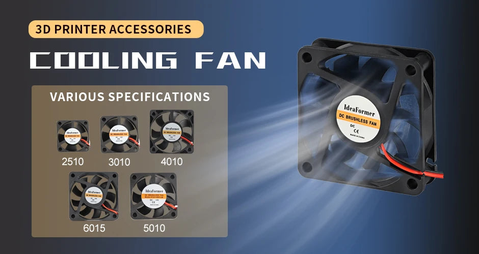 Accessori per stampante 3D Ventola di raffreddamento 5/12/24V 6015/5010/4010/3010/2510mm Ventola di raffreddamento Ventole turbo senza spazzole con 2 pin XH2.54