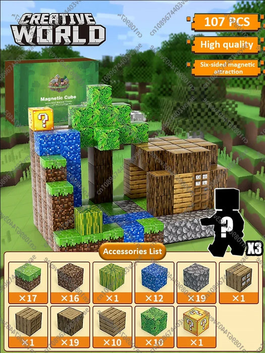 Blocchi magnetici Mine World Set cubo magnetico per ragazzo ragazza bambino età 3+ modello fai da te bambini stelo stelo giocattolo sensoriale regalo