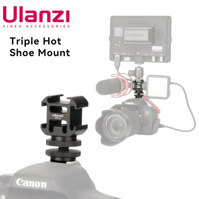 Ulanzi PT-3S Triple Hot Shoe Mount Adattatore Scarpa fredda Estendi Monitor Microfono Luce di riempimento per Nikon Canon Sony DSLR Accessori per fotocamera