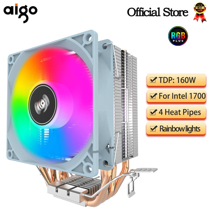 Aigo CPU Cooler 2 4 tubi di calore PC radiatore raffreddamento 3PIN PWM ventola Rgb silenziosa per Intel 1700 1150 1155 1156 1366 AM2/AM3/AM4 AMD