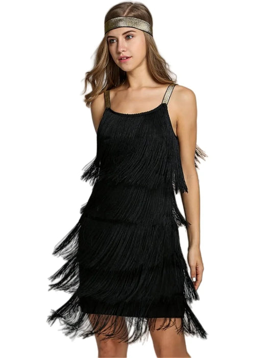 Abiti vintage anni '20 Flapper Girl Fancy Dress Great Gatsby Dress Costumi Slash Neck Strappy Frange Swing Party Dress Donna