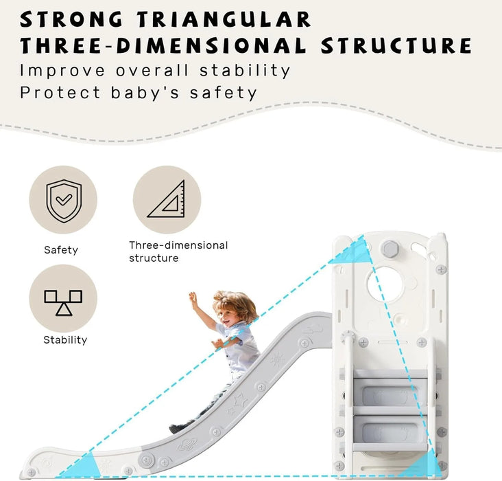 Scivolo per bambini, scivolo multifunzionale per bambini con box, spazio di archiviazione e gradini antiscivolo, pla per interni ed esterni (grigio bianco)