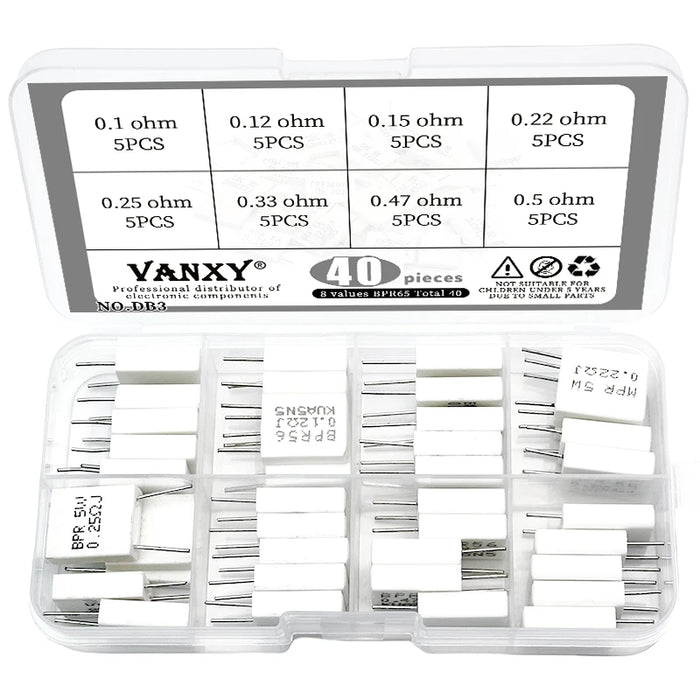 10pcs BPR56 5W 0.001 0.1 0.15 0.22 0.25 0.33 0.5 ohm Non-induttiva Resistenza di Cemento Ceramico 0.1R 0.15R 0.22R 0.25R 0.33R 0.5R