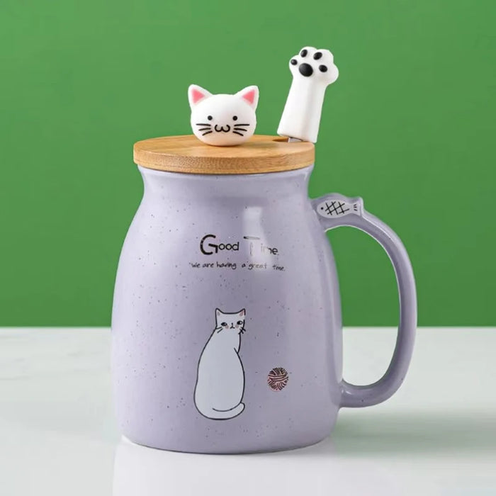 Colore creativo gatto resistente al calore Tazza cartone animato con coperchio 450ml tazza gattino caffè tazze in ceramica tazza per bambini ufficio Drinkware regalo