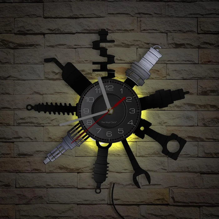 Negozio di riparazione Auto Wall Sign decorativo moderno orologio da parete Auto servizio meccanico officina vinile Record Clock Garage riparatore regalo