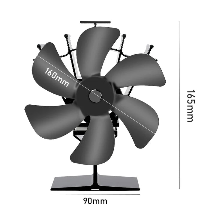 Ventilatore per stufa alimentato a calore Eco Quiet Black 6 Blades Log bruciatore a legna ventilatore per camino scaldavivande casa efficiente distribuzione del calore