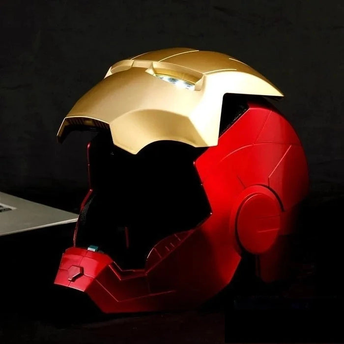 Casco Iron Man MK Jarvis cappa con apertura e chiusura automatica indossabile, cappuccio luminoso deformabile, giocattolo con braccio meccanico
