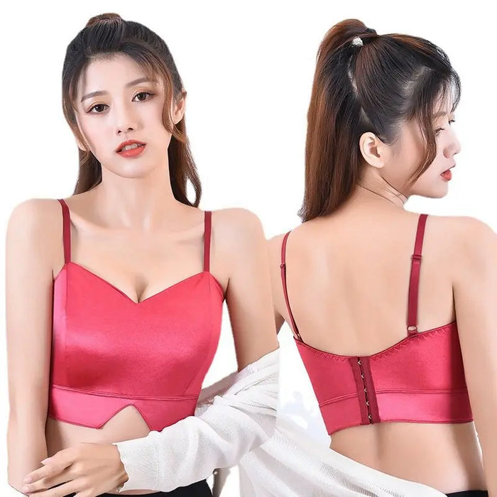 Sexy Satin Crop Top donna Wireless Bralette Crochet Top femminile Spaghetti Strap t-shirt ritagliata con petto imbottito canotta Camis
