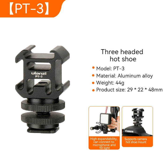 Ulanzi PT-3S Triple Hot Shoe Mount Adattatore Scarpa fredda Estendi Monitor Microfono Luce di riempimento per Nikon Canon Sony DSLR Accessori per fotocamera