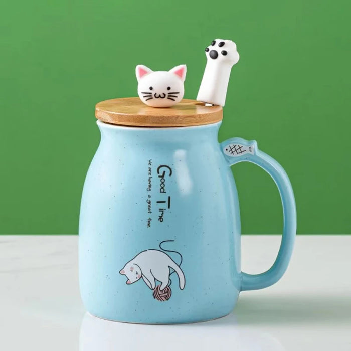 Colore creativo gatto resistente al calore Tazza cartone animato con coperchio 450ml tazza gattino caffè tazze in ceramica tazza per bambini ufficio Drinkware regalo