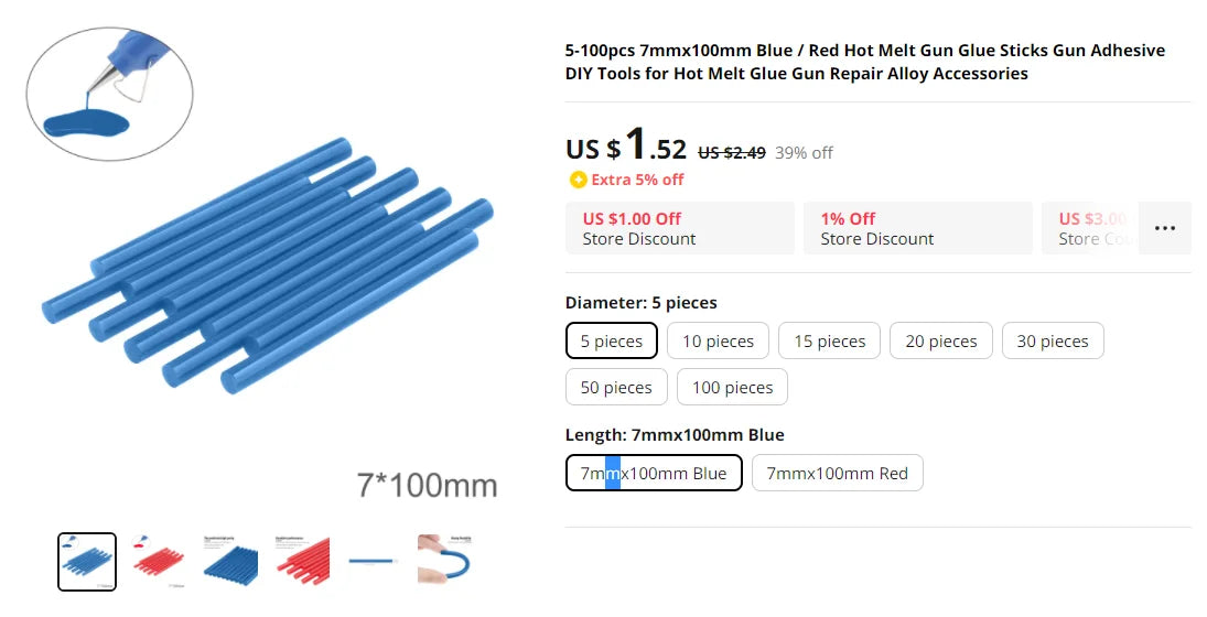 10-100 pz/lotto 7mm / 11mm Trasparente Hot-melt Pistola Colla Stick per Pistola di Calore Pistola Adesivo Strumenti FAI DA TE Riparazione accessori in lega