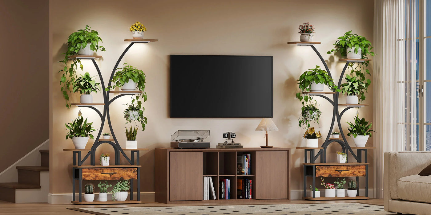 Supporto per Piante con Luce di Crescita, Espositore a 9 Livelli con 4 Luci LED R-G, Colore e Temporizzazione Regolabili, Ideale per Balcone