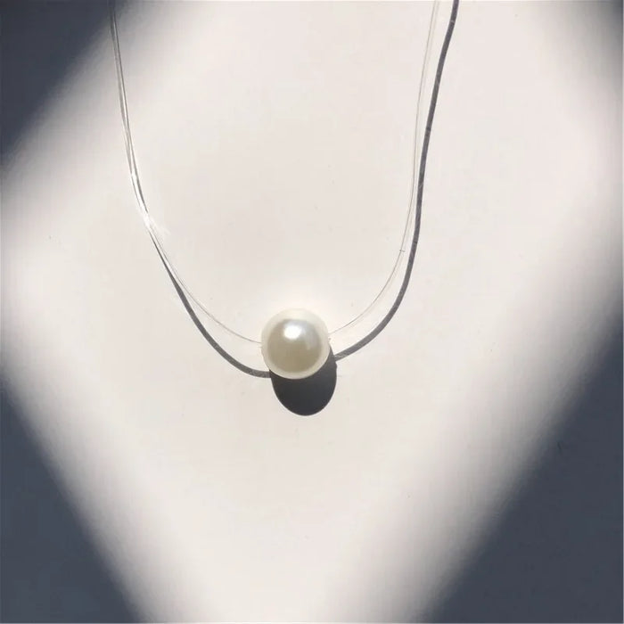 SUMENG Nuova personalità moda quadrata imitazione perla cristallo zircone collana invisibile trasparente lenza da donna