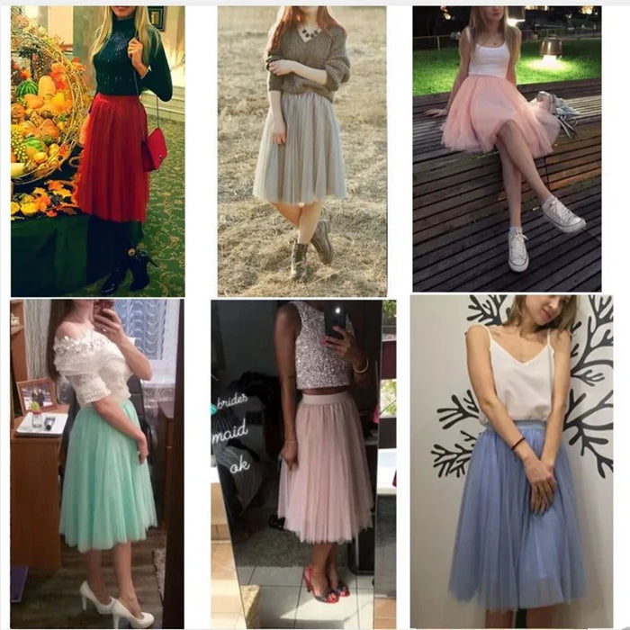 Gonne in Tulle TingYiLi a 4 strati gonna da donna in Tulle nero grigio bianco adulto gonna longuette a pieghe elastica a vita alta