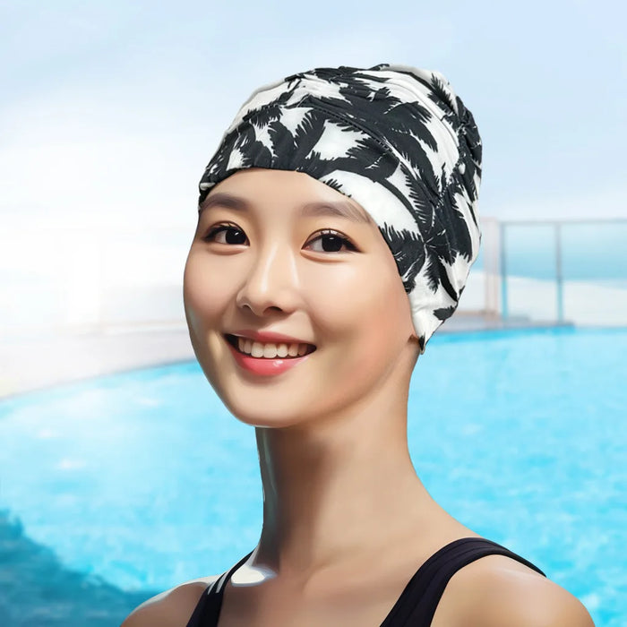 Cuffia da nuoto per capelli lunghi da donna sexy da donna, cappello elasticizzato, drappeggio, cuffia da bagno, drappeggio, sport elasticizzato, piega al mare