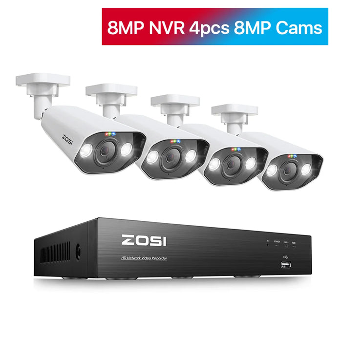 ZOSI 8CH POE Kit di videosorveglianza 4K 8MP 5MP Super HD Telecamere IP esterne AI Starlight Visione notturna Sistema di telecamere di sicurezza CCTV