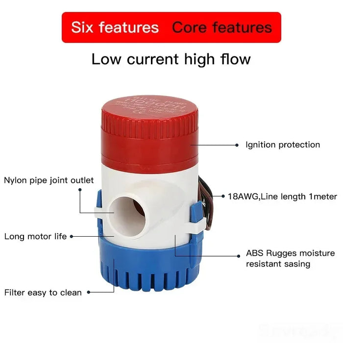1100GPH mini boat bilge pump 12v bilge pump 12 v 24v dc 10A submerse kayak rule water electric 1100 gph volt garden rinse Wash