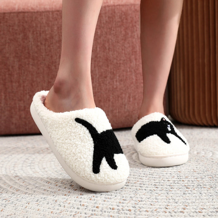 Black Cat Pet Pattern ricamo Fine piattaforma per la casa ripiena accogliente pantofole in cotone di lana carino autunno inverno caldo antiscivolo pantofole per interni Pet mamma regalo uomo donna può amante essenziale