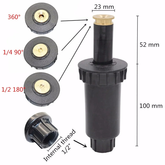 Irrigatori pop-up con filettatura da 1/2 ", 90/180/360 gradi, allungamento automatico, spruzzatore, giardino, prato, prati, ugello interrato