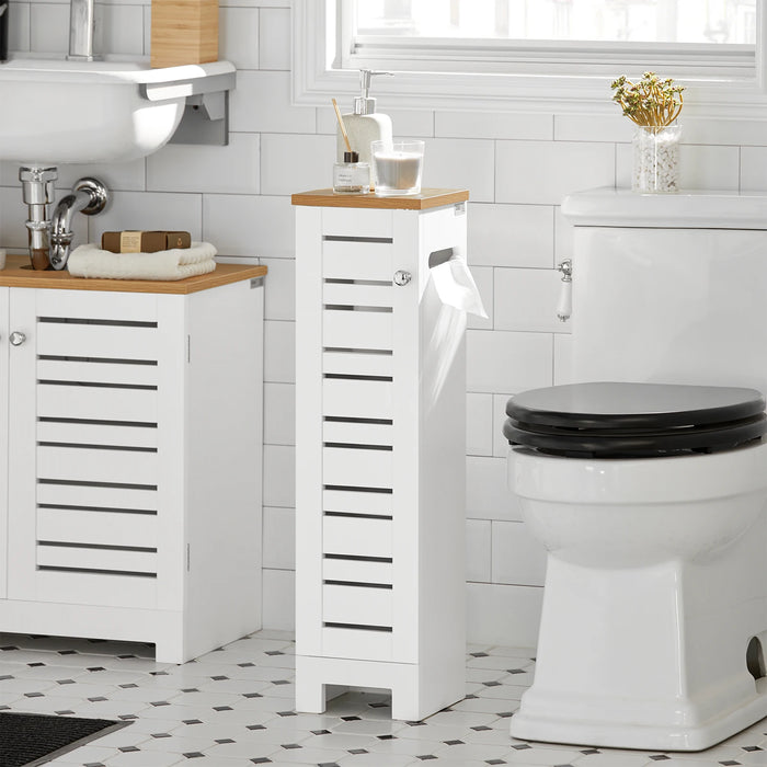 SoBuy BZR85-W Supporto per ruote per WC indipendente Armadio per WC Deposito carta igienica Mensola per bagno Armadio per bagno Bianco Natura