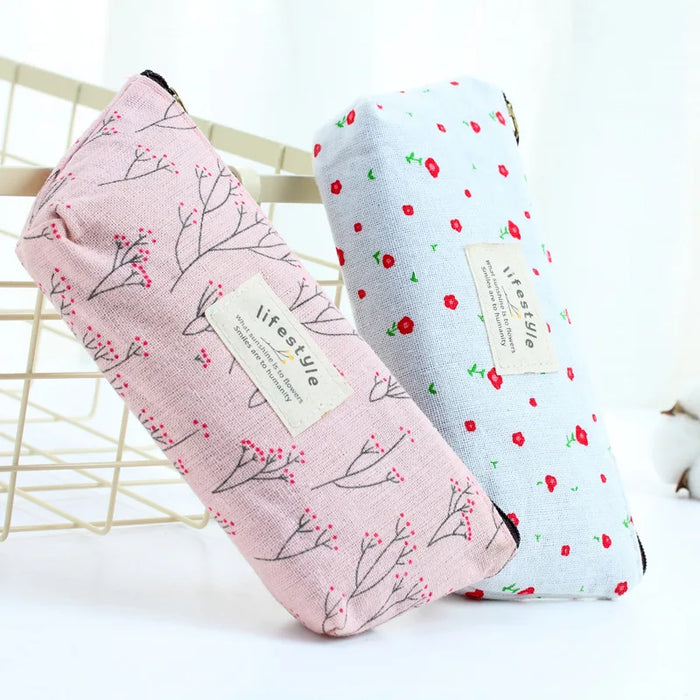 Cute Kawaii Floral Flower Canvas Zipper Pencil Cases Lovely Fabric Flower Tree Pen Bags materiale scolastico spedizione gratuita