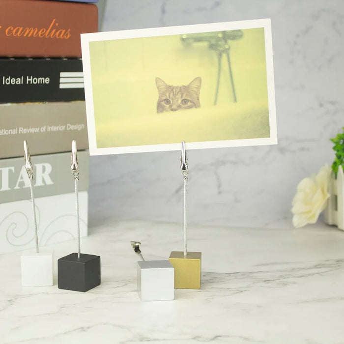 Clip per foto in filo di alligatore con supporto per cubo colorato, porta biglietti memo, bomboniera per feste di matrimonio da tavolo, morsetto per note regalo personalizzato
