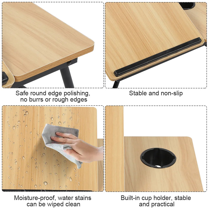 Scrivania pieghevole Tavolo per laptop per letto e divano Scrivania per laptop Regolazione dell'altezza a 5 livelli con portabicchieri Tavolo multifunzione