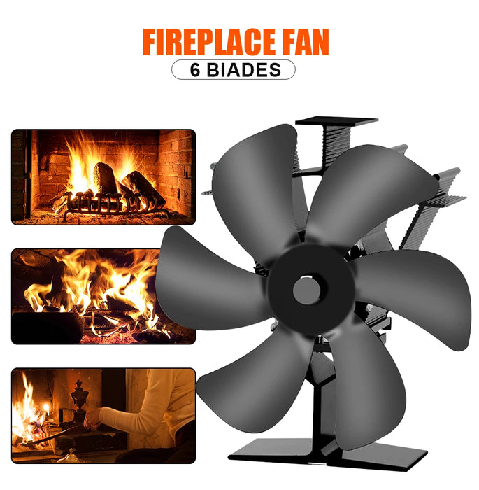 Ventilatore per stufa alimentato a calore Eco Quiet Black 6 Blades Log bruciatore a legna ventilatore per camino scaldavivande casa efficiente distribuzione del calore