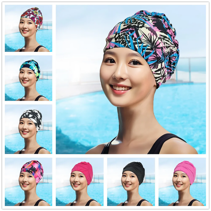 Cuffia da nuoto per capelli lunghi da donna sexy da donna, cappello elasticizzato, drappeggio, cuffia da bagno, drappeggio, sport elasticizzato, piega al mare