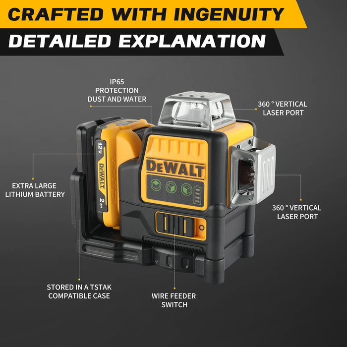 Nuovo nel 2025! DEWALT DW089LG Livello laser con batteria al litio 12V, 360 °   Linee verdi orizzontali e verticali, copertura 3 lati