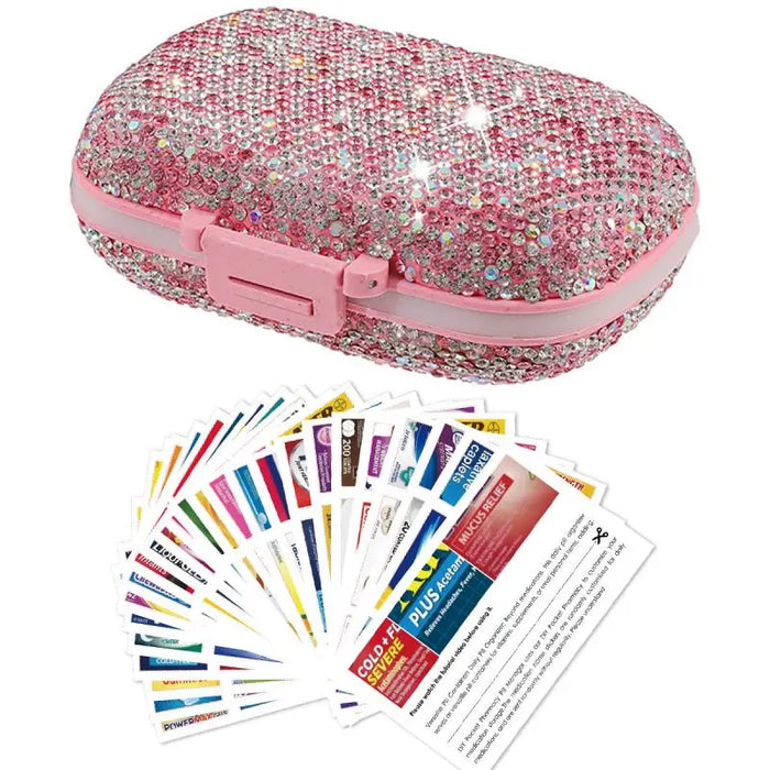 1PC Pill Organizer con 175 etichette medicinali 8 scomparti Travel Essentials portapillole Mini Organizer per farmaci con strass