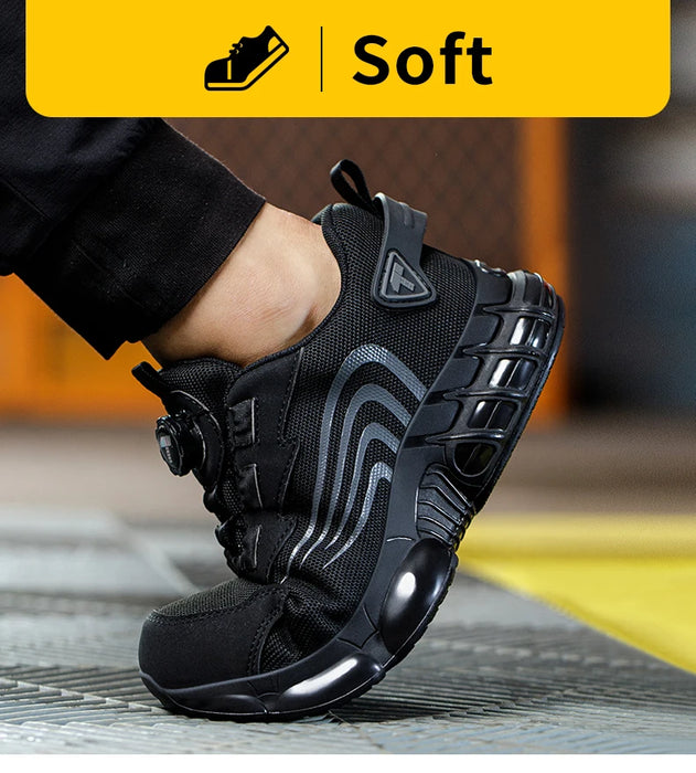 Nuove scarpe antinfortunistiche da uomo con bottone rotante, scarpe da lavoro anti-impatto e anti-perforanti, scarpe sportive da uomo alla moda e pro di sicurezza