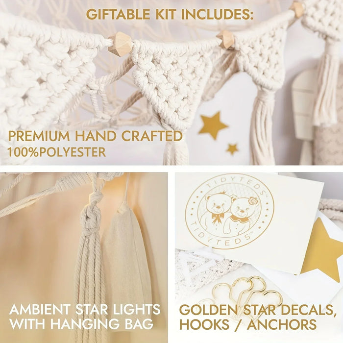 Grande amaca portaoggetti per bambole - Organizzatore di giocattoli di peluche con frange, simpatico rete di peluche appesa per la decorazione della camera da letto dei bambini Puntelli per la fotografia