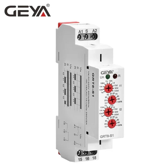 GEYA GRT8-S Relè timer ciclo asimmetrico SPDT 220V 16A AC/DC12V-240V Relè di ripetizione elettronico