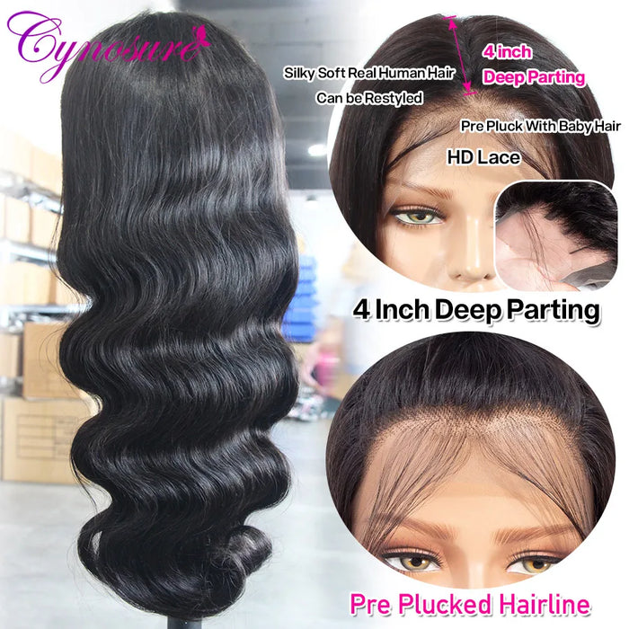 Cynosure 13x6 HD Parrucca Frontale Del Merletto Prepizzicata Glueless Parrucca Dei Capelli Umani Pronto Da Indossare 13x4 Parrucche Dei Capelli Umani Dell'onda Del Corpo per le donne
