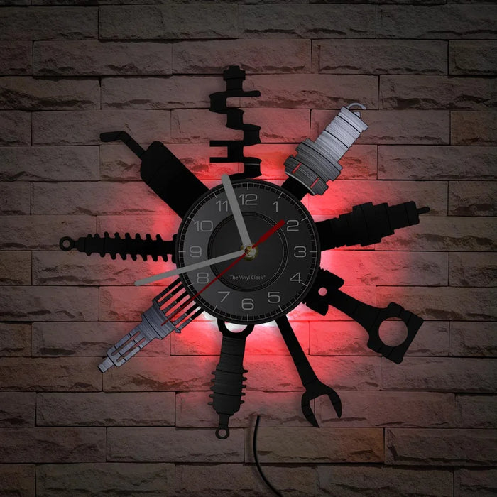 Negozio di riparazione Auto Wall Sign decorativo moderno orologio da parete Auto servizio meccanico officina vinile Record Clock Garage riparatore regalo