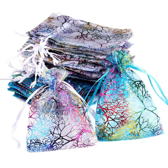 Chanfar 50 pz/lotto Alberi Colorati Modello Sacchetti Regalo In Organza Sacchetti Regalo Di Natale In Organza Di Nozze Sacchetti Regalo Drawable Imballaggio Dei Monili