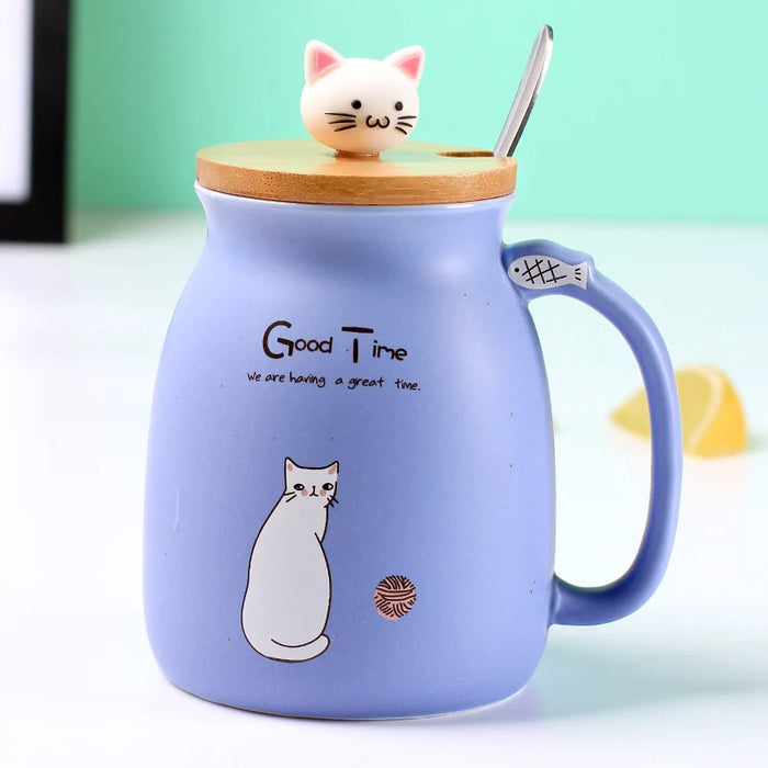 Colore creativo gatto resistente al calore Tazza cartone animato con coperchio 450ml tazza gattino caffè tazze in ceramica tazza per bambini ufficio Drinkware regalo