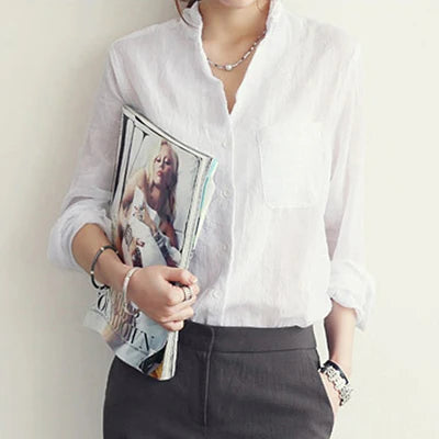 Chemisier Femme top donna moda 2022 estate lino camicia bianca donna camicetta manica lunga donna coreana vestiti Roupas Femininas
