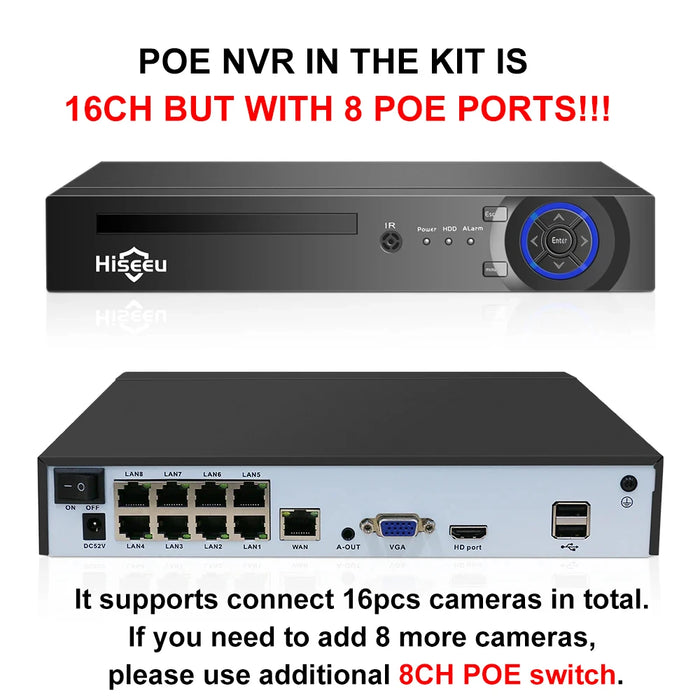 Hiseeu 5MP 3MP 8CH POE NVR Video Audio Record ONVIF CCTV IP Security Surveillance Camera System Kit Set Outdoor House Waterproof