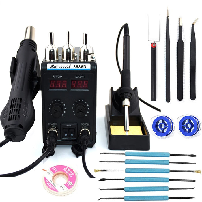Stazione di saldatura 750W 8586D 2 IN 1 pistola ad aria calda LCD doppio Display digitale saldatore elettrico stazione di rilavorazione per saldatura SMD
