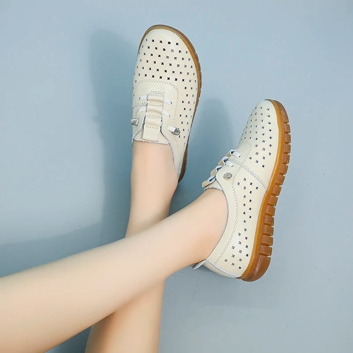 Mocassini estivi in vera pelle Scarpe casual da donna Mocassini Calzature da donna con punta morbida Scarpe basse da donna bianche