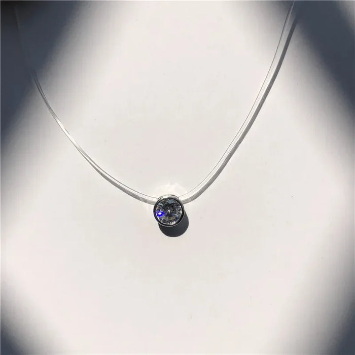SUMENG Nuova personalità moda quadrata imitazione perla cristallo zircone collana invisibile trasparente lenza da donna