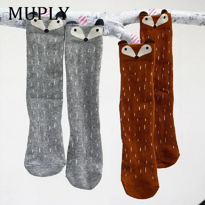 1 paio Unisex Lovely Cute Cartoon Fox Kids baby Socks Knee Girl Boy Baby Toddler Socks animal infant Soft Cotton Socks Leg Warm