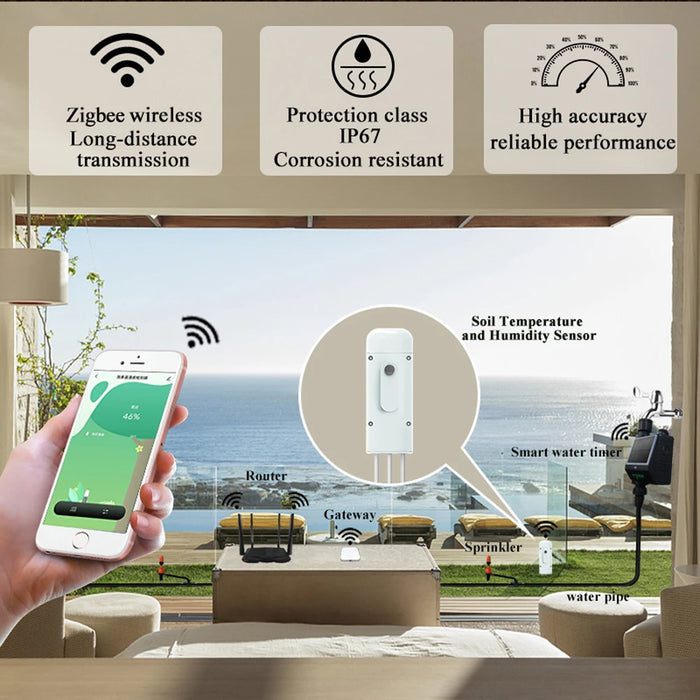 Tuya Smart Zigbee Tester del suolo misuratore di temperatura e umidità termoigrometro impermeabile rilevatore di irrigazione per l'automazione del giardino