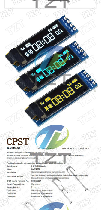 TZT Modulo OLED da 0,91 pollici Bianco/Blu OLED 128X32 OLED Modulo display LCD a LED 0,91 "IIC Comunicare per Arduino ROHS